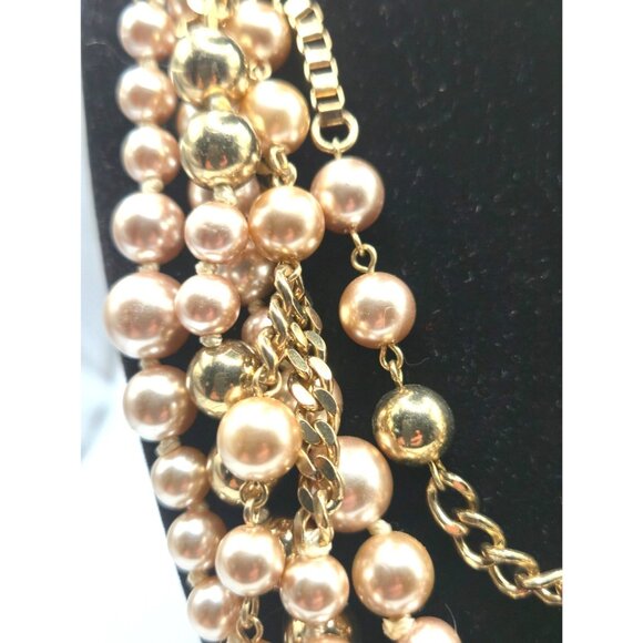 Stella & Dot Chunky Multi-Strand Gold Tone Chain and Pearl Statement Necklace - Picture 4 of 7